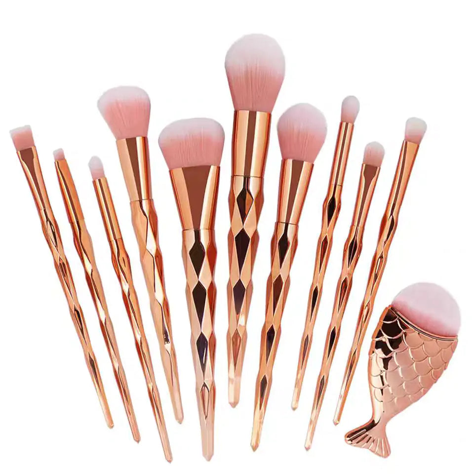 Set de 11 pinceles de maquillaje con diseño degradado de unicornio