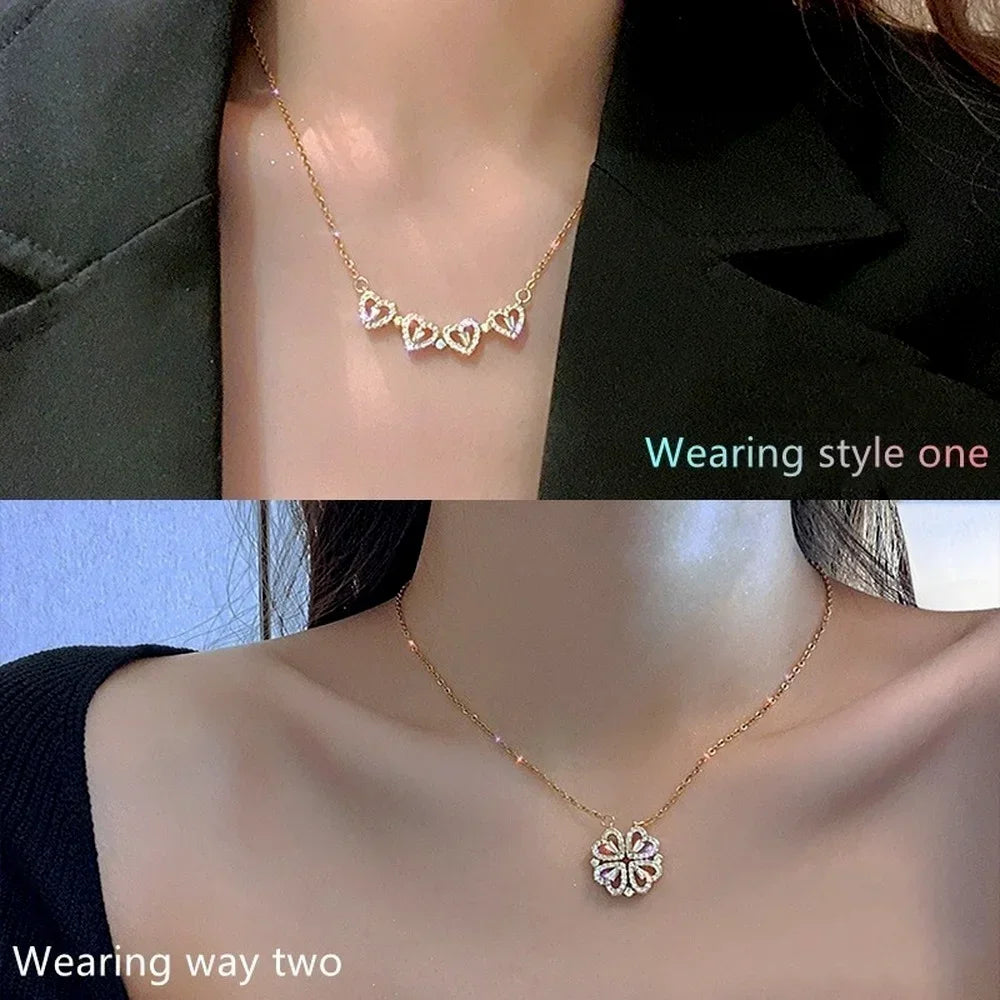 Stainless Steel Love Magnetic Pendant Necklace for Women Clover Necklace Heart Shaped Clover Necklace Pendant Jewelry Gift