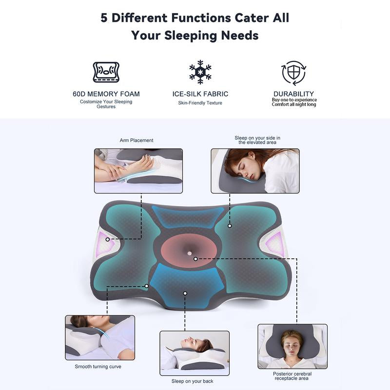 Vipfree Cooling Soft Neck Pillows, Ergonomic Memory Foam Cervical Pillows, Cervical Support & Relieves Neck & Relief Shoulder Pain, Mother'S Day Gift