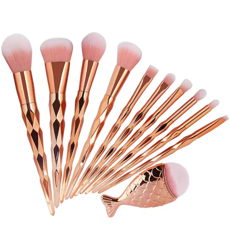 Set de 11 pinceles de maquillaje con diseño degradado de unicornio
