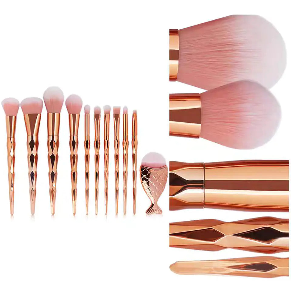 Set de 11 pinceles de maquillaje con diseño degradado de unicornio