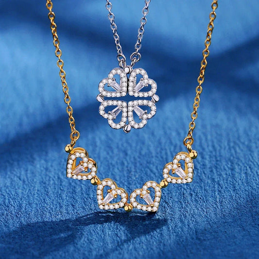 Stainless Steel Love Magnetic Pendant Necklace for Women Clover Necklace Heart Shaped Clover Necklace Pendant Jewelry Gift