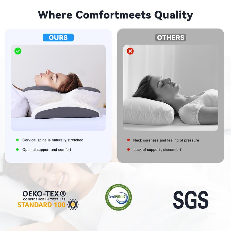 Vipfree Cooling Soft Neck Pillows, Ergonomic Memory Foam Cervical Pillows, Cervical Support & Relieves Neck & Relief Shoulder Pain, Mother'S Day Gift