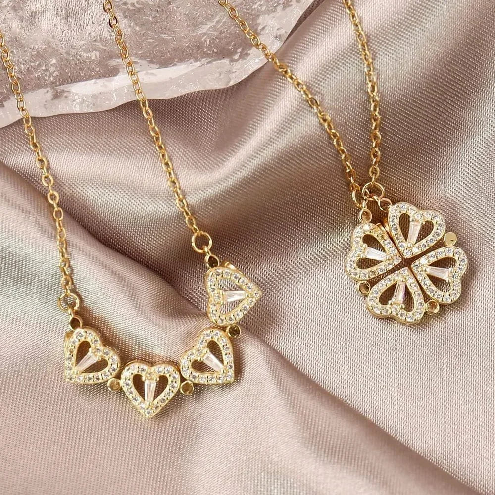 Stainless Steel Love Magnetic Pendant Necklace for Women Clover Necklace Heart Shaped Clover Necklace Pendant Jewelry Gift