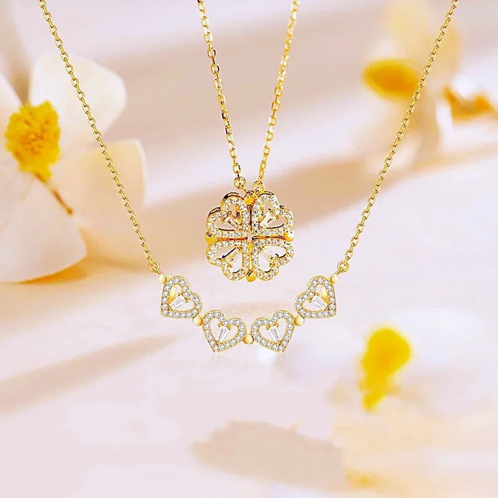 Stainless Steel Love Magnetic Pendant Necklace for Women Clover Necklace Heart Shaped Clover Necklace Pendant Jewelry Gift
