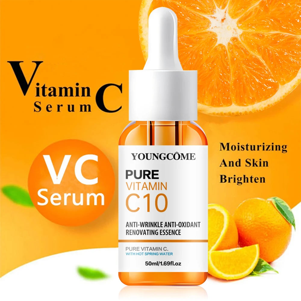 Sérum facial con vitamina C y ácido hialurónico: ilumina, hidrata, reduce líneas finas y repara piel opaca.