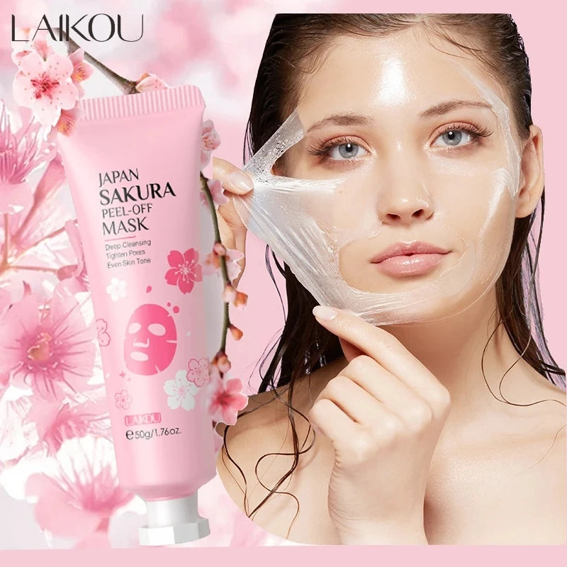 Mascarilla facial LAIKOU de oro y flor de cerezo: antiarrugas, aclarante, elimina puntos negros, tipo peel-off. Cuidado de la piel.