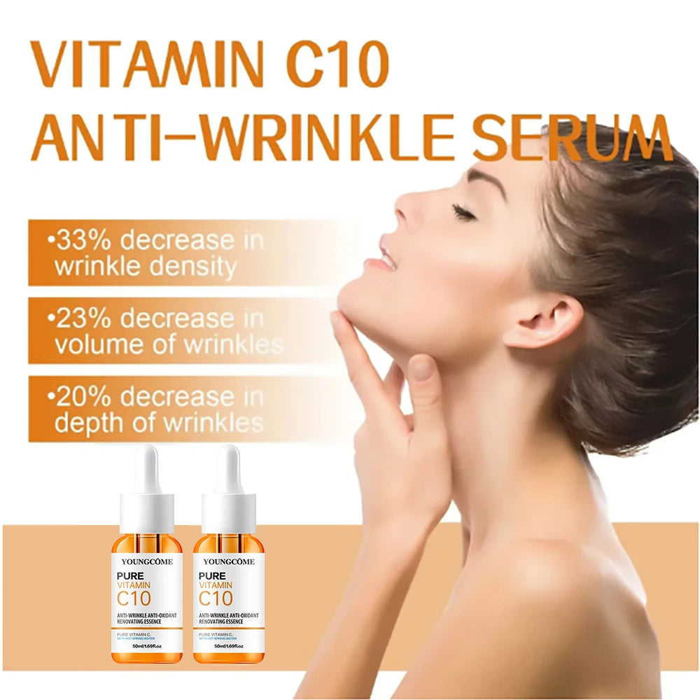 Sérum facial con vitamina C y ácido hialurónico: ilumina, hidrata, reduce líneas finas y repara piel opaca.