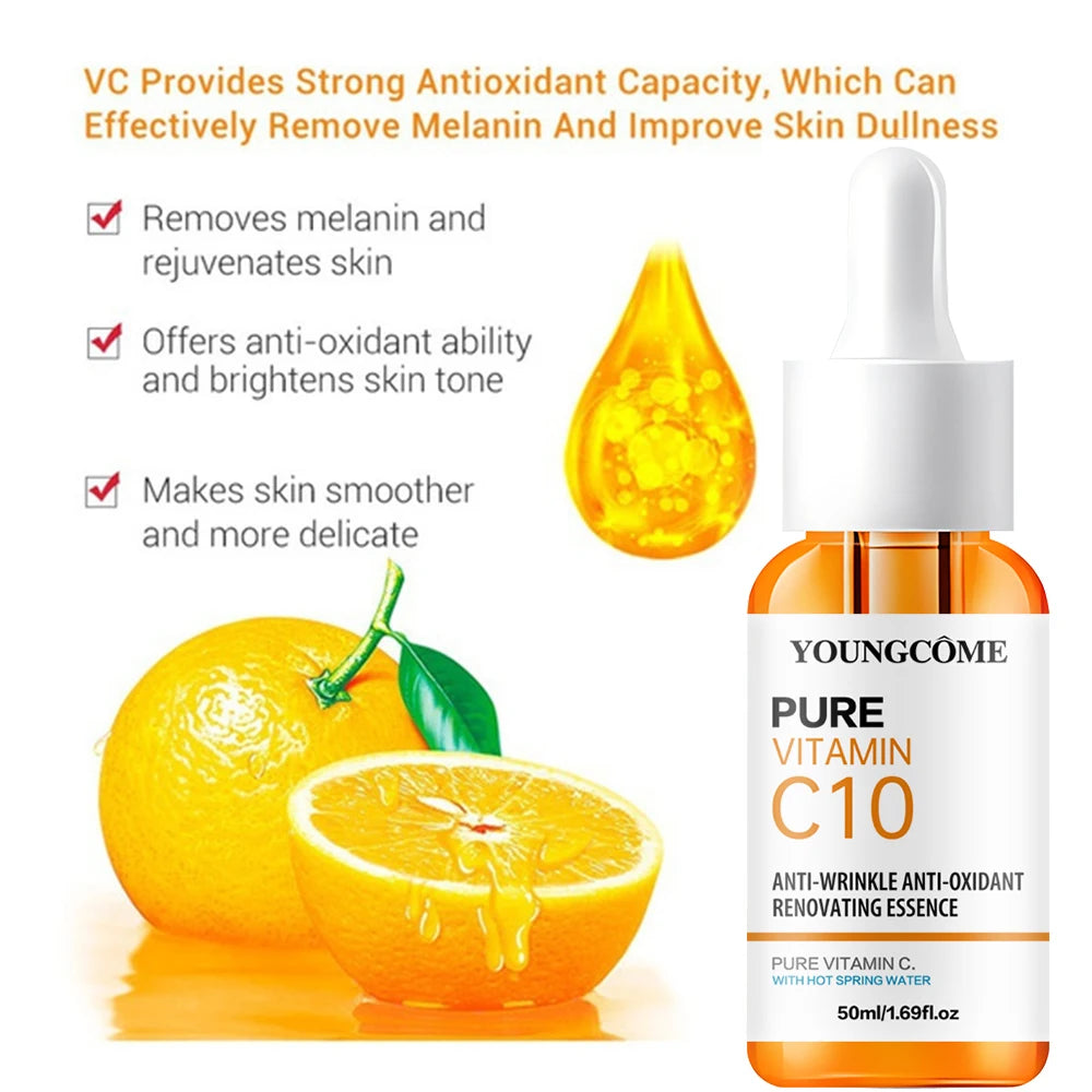 Sérum facial con vitamina C y ácido hialurónico: ilumina, hidrata, reduce líneas finas y repara piel opaca.
