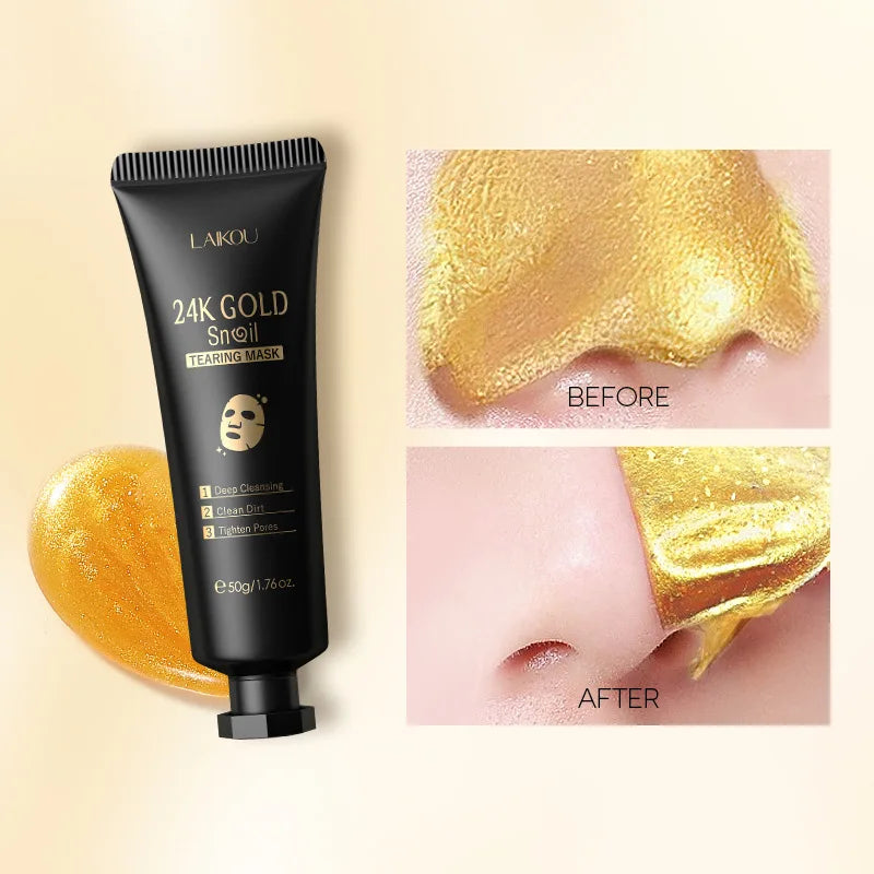 Mascarilla facial LAIKOU de oro y flor de cerezo: antiarrugas, aclarante, elimina puntos negros, tipo peel-off. Cuidado de la piel.