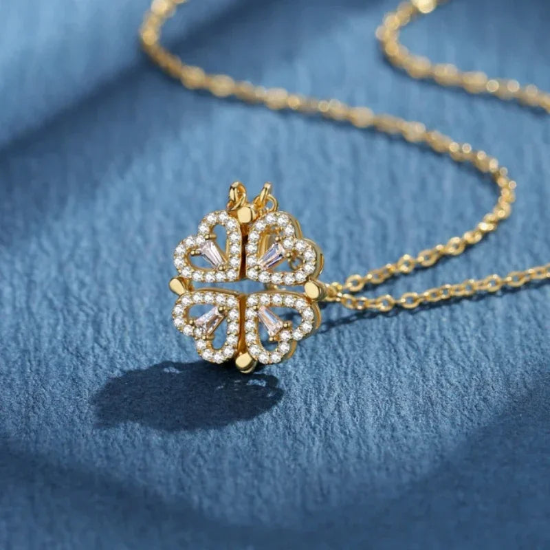 Stainless Steel Love Magnetic Pendant Necklace for Women Clover Necklace Heart Shaped Clover Necklace Pendant Jewelry Gift