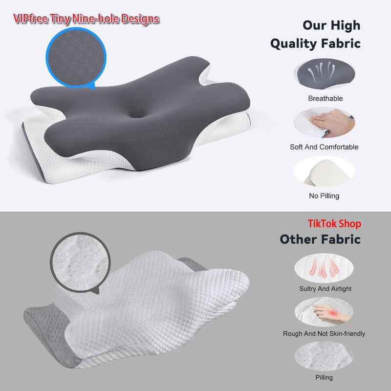 Vipfree Cooling Soft Neck Pillows, Ergonomic Memory Foam Cervical Pillows, Cervical Support & Relieves Neck & Relief Shoulder Pain, Mother'S Day Gift