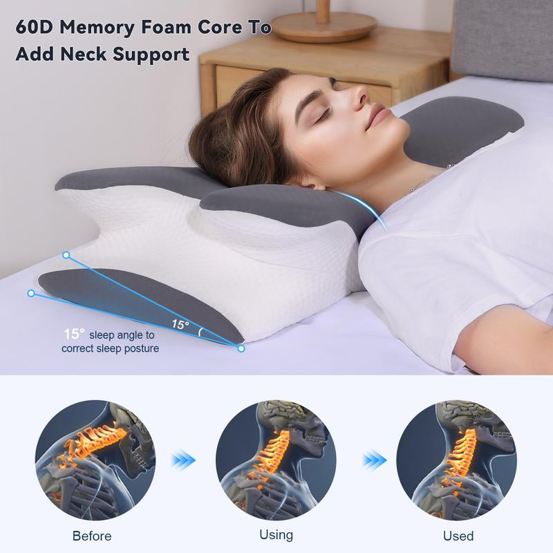 Vipfree Cooling Soft Neck Pillows, Ergonomic Memory Foam Cervical Pillows, Cervical Support & Relieves Neck & Relief Shoulder Pain, Mother'S Day Gift