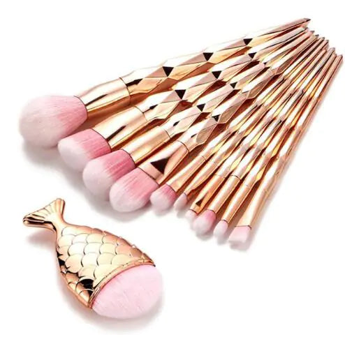 Set de 11 pinceles de maquillaje con diseño degradado de unicornio